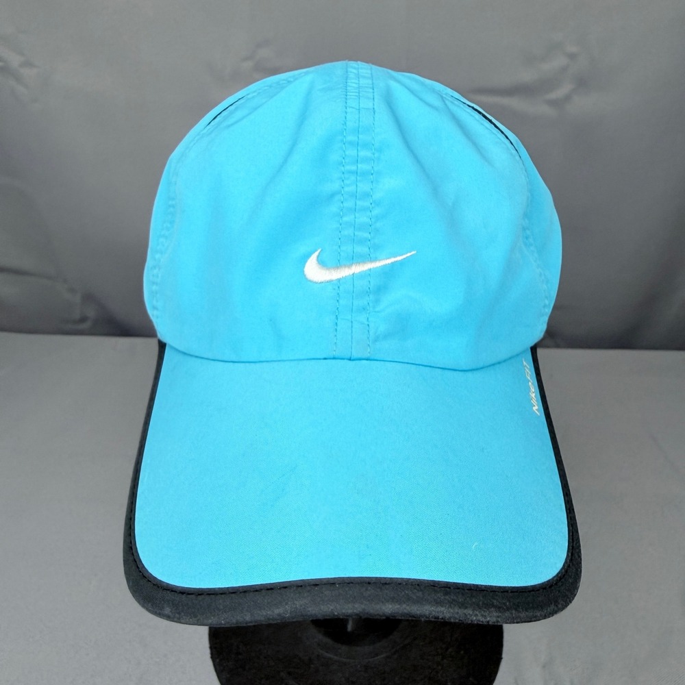 Nike Fit Running Cap Turquoise Blue Black Swoosh 595510-470 Adjustable Hat